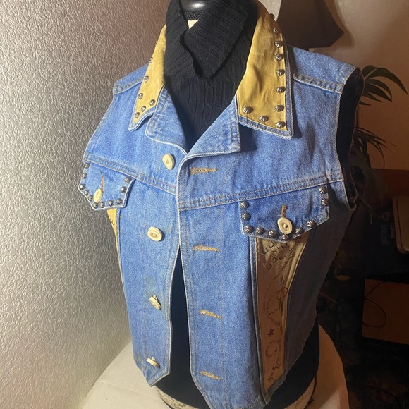 COPY - Patricia Wolfe Artist Hand Painted Horse Denim and Suede Vest - Picture 9 of 10
